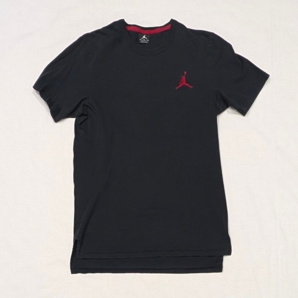 Jordan Mens Black Jumpman Logo Short Sleeve T-Shirt Drop Tail Hem Medium